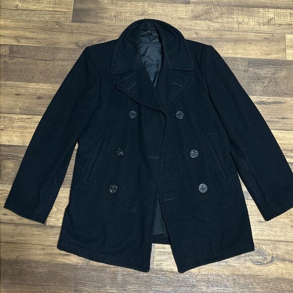 Vintage US Navy Pea Coat Mens Enlisted 36 R Black Wool Nautical